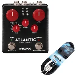 Nux E-Gitarre NDR-5 Atlantic, Effektgerät, Delay, Reverb-Pedal, mit Gitarrenkabel schwarz