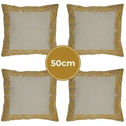 4er Set Kissenbezug Handgefertigt Frisia Gold 50x50cm - Hochwertige Kissenbezüge im Set, kunstvoll bestickt und in traditioneller Handarbeit gefertigt. Ideal für stilvolle Akzente in jedem Raum. Maße: 50 × 50 cm, mit praktischem Reißverschluss. Ein echtes Boho-Highlight für dein Zuhause!