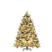 COSTWAY 180 cm Künstlicher Weihnachtsbaum mit Schnee und Beleuchtung - Künstliche Weihnachtsbäume mit 250 warmweißen LED-Lichtern und 752 realistisch aussehenden Zweigspitzen für eine festliche Atmosphäre ohne Allergien.