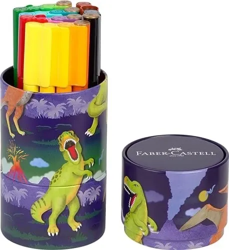 FABER-CASTELL Connector Dinosaurier in der Blechdose, 20 Farben