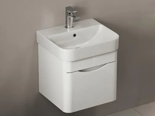 Aqua Bagno Badmöbel Set Piccolo 2.0 - Waschplätze: Modernes Badmöbel Set mit robustem Keramik-Waschtisch und Softclose-Unterschrank, ideal für kleine Bäder.