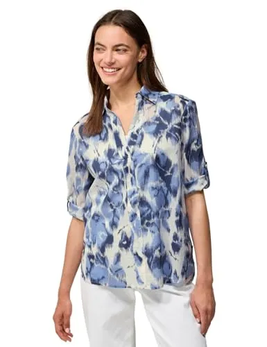 Cecil Damen Gemusterte Long Blouse - Stylische lange Bluse mit Hemdkragen und 3/4-Ärmeln. Der gerundete Saum mit seitlichen Schlitzen sorgt für Bewegungsfreiheit. Ideal für vielseitige Outfits!