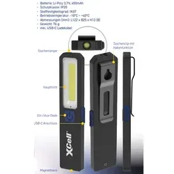 XCell Worklight SLIM, Arbeitsleuchte mit bis zu 200 Lumen, Magnet, 3 Leuchtstufen, USB-C-Ladeanschluss