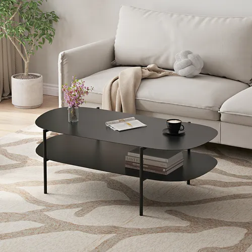 [en.casa] Couchtisch Enebakk - Ovale Wohnzimmertisch mit Ablage - Beistelltisch fürs Wohnzimmer, eleganter ovaler Sofatisch aus Stahl mit praktischer unterer Ablage für zusätzlichen Stauraum.