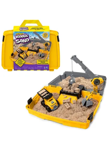 Spin Master Kreativset Kinetic Sand - Construction Folding Sandbox 907 g, buntes Knetvergnügen mit Baustellenfahrzeug und Kranarm für kreative Spielstunden ab 3 Jahren