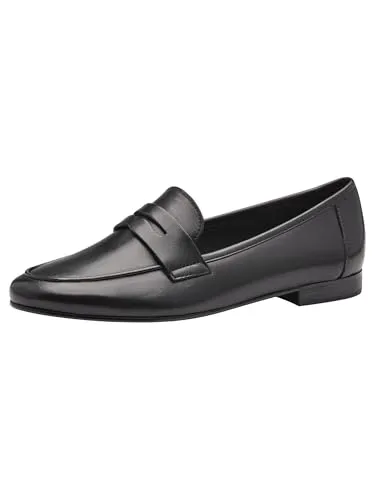 MARCO TOZZI Damen Slipper Penny Loafer aus Leder, Schwarz, Größe 38 - Klassischer Penny Loafer aus weichem Leder mit gepolsterter Innensohle für hohen Tragekomfort. Ideal für stilvolle Outfits im Job und Freizeit. Strapazierfähige Laufsohle für sicheren Auftritt.