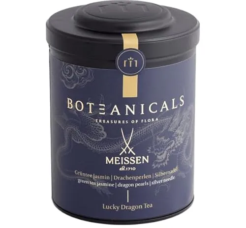 BOTEANICALS x MEISSEN - Lucky Dragon Tea - Grüntee Jasmin | Drachenperlen | Silbernadel - BIO-Tee in Premium-Qualität - 100% Natürlich - 100g in dekorativer Metalldose