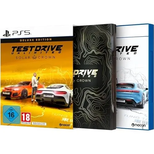 Test Drive Unlimited Solar Crown - Limited Deluxe Steelcase Edition (PS5) - Spiele für PlayStation 5, entdecke die detailgetreue Nachbildung von Hongkong Island und sammle über 30 ikonische Autos wie Ferrari und Lamborghini.