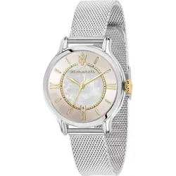 Maserati R8853118514 Epoca Damenuhr 34mm - Armbanduhren mit elegantem silbernem Edelstahl-Gehäuse, 10 ATM wasserdicht und stilvollem Perlmutt-Ziffernblatt, ideal für jeden Anlass.