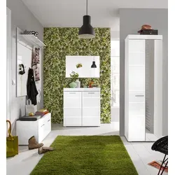 Garderobenschrank "Avena", Flurschrank mit Spiegeltür - (B/T/H) 80/12/72 cm, weiß matt/weiß Hochglanz B/H/T: 62 cm x 195 cm x 38 cm