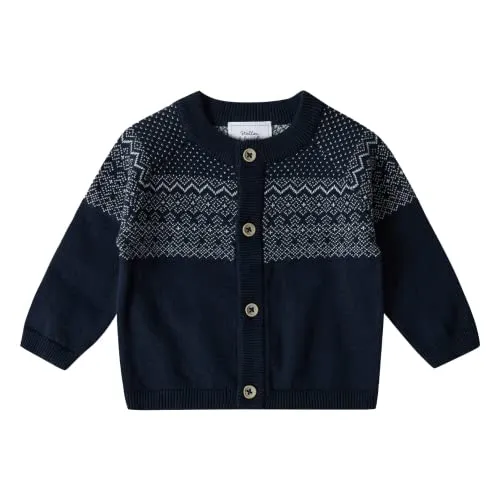 Stellou & friends Cardigan-Strickjacke für Mädchen und Jungen mit Norwegen Muster | Hochwertige Baby-Kleidung aus 100% Baumwolle - III V I Gr. 74/80 - Navy