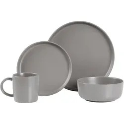Novel Kombiservice Salerno, Grau, 16-teilig - Elegantes 16-teiliges Geschirrset aus lebensmittelechter Keramik in Grau, ideal für stilvolle Essenspräsentationen.