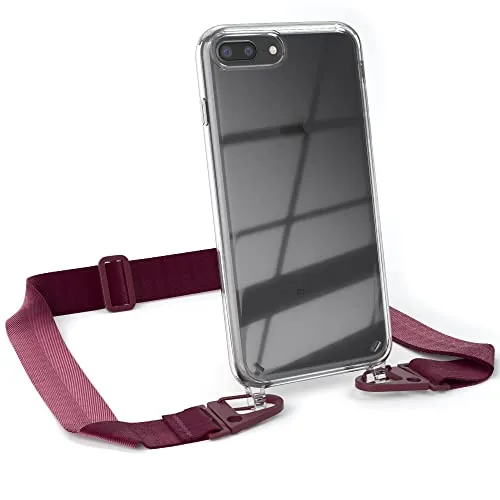 EAZY CASE - Hülle mit Band kompatibel mit iPhone 8 Plus Handyhülle mit Umhängeband Silikonhülle Transparent Schutzhülle Handykette zum Umhängen Handykordel Smartphone in Beere - Clips Beere