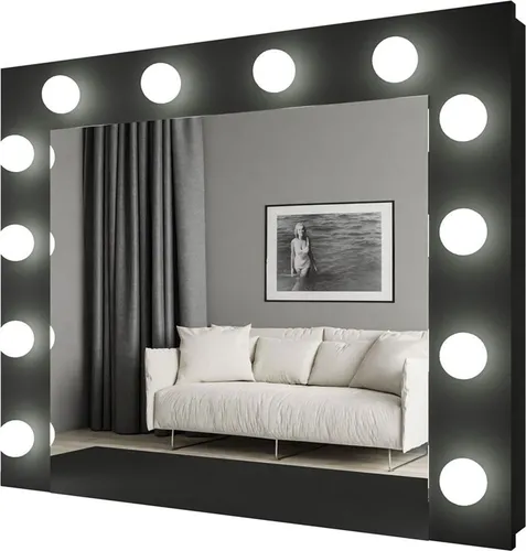 ESCADO Spiegel mit Beleuchtung Schwarz matt - Eleganter Wandspiegel mit 12 warmen LED-Lampen für perfektes Licht beim Schminken. Robuste Verarbeitung mit ABS-Kante schützt vor Beschädigungen. Maße: 80x65 cm, ideal für Schlafzimmer oder Badezimmer.
