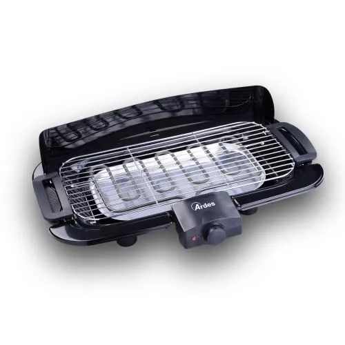ARDES - Elektrogrill Rauchfrei 2000 W Tragbarer elektrischer Balkongrill Grill für Innen- und Außenbereich Schwarze Farbe Modell AR1B02, Schwarz