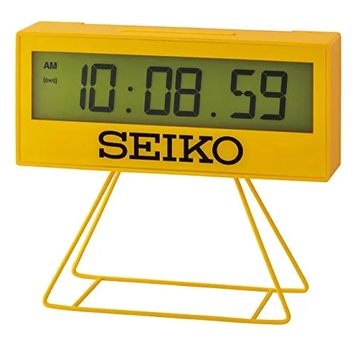Seiko Uhr - Quadratischer Wecker in Gelb - Armbanduhren für Herren mit digitaler Anzeige, Piep-Alarm und Schlummerfunktion - ideal für ein modernes und praktisches Zeitmanagement.