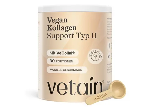 VETAIN Vegan Kollagen Pulver Typ 2 - 300g mit VeCollal® und Vitamin C - Veganes Kollagen Pulver mit 18 Aminosäuren, perfekt für aktive Menschen. Ohne Zuckerzusatz und künstliche Aromen – ideal für Smoothies oder Shakes. Kölner Liste zertifiziert für geprüfte Qualität.