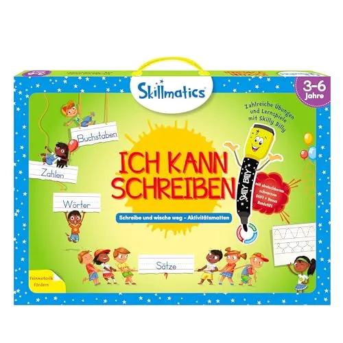 Skillmatics Lernspiel - Ich kann schreiben - Lernhilfen für Kinder 3-6 Jahre, mit wiederverwendbaren Aktivitätsmatten und Stiften für spielerisches Lernen von Alphabet, Zahlen und mehr.