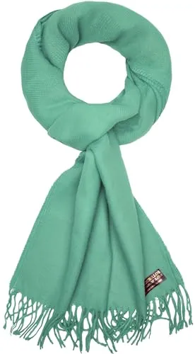 BRUBAKER Cashmirillo Schal - ca. 40 x 180 cm Lang Leicht Warm und Kuschelig - Herbst und Winter Kuschelschal - Stola Tuch mit Fransen für Damen und Herren - Türkis