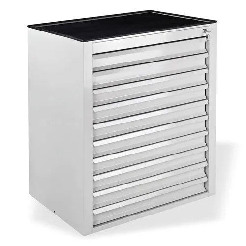 Werkzeugschrank "Fernando Maxi" mit 10 Schubladen - Robuster Schubladenschrank mit 300 kg Tragkraft, ideal für Werkstätten und Hobbyräume. Breite 55 cm, Höhe 90 cm, Farbe Silber.