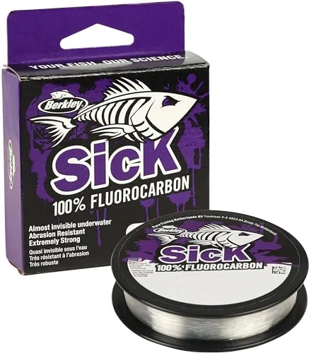 Berkley Sick Fluorocarbon-Vorfachmaterial – durchsichtige Fluoro-Carbon-Angelschnur, schnell sinkendes und unsichtbares Raubfisch-Angelvorfach, 50 m, farblos, klar