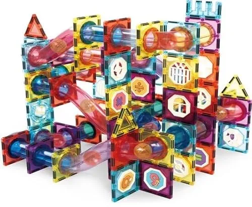 Olvy Magnetische Bausteine - 100 Teile für kreative Konstruktionen - Magnetische Bausteine für Kinder ab 3 Jahren, die Kreativität und Feinmotorik fördern. Ideal für unendliche Bauprojekte und sicheres Spielen.
