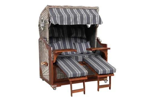 WebaVita Strandkorb Bali Mahagoni Grau - Premium Strandkorb für Balkon, Terrasse oder Garten, mit verstellbarem Oberkorb und wetterfestem Polyrattan für höchsten Komfort und Langlebigkeit.