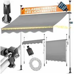 KESSER® Klemmmarkise mit Handkurbel & LED Lichterkette - 350cm - Markise für Balkon, Terrasse & Garten, UV-beständig, wasserabweisend und einfach zu montieren ohne Bohren. Inklusive solarbetriebener LED Lichterkette für stimmungsvolle Abende.