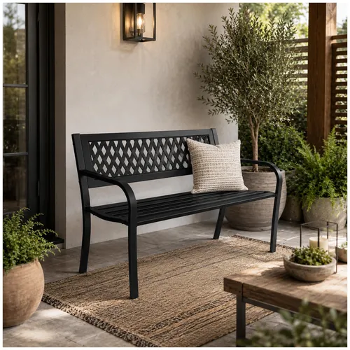 HTI-Living Gartenbank Venera - Sitzbank aus Metall in Schwarz, ideal für überdachte Außenbereiche, bietet Platz für 2 Personen und ist bis 280 kg belastbar.