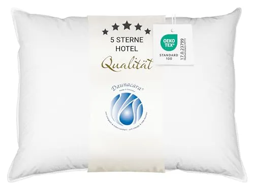 ZOLLNER Deluxe Daunenkissen 100% Daunen - Allergikerfreundlich - Kissen aus 100% Daunen, waschbar bis 60°C, ideal für Allergiker. Erleben Sie Hotelqualität und außergewöhnlichen Schlafkomfort mit edlem Mako Baumwollbezug.