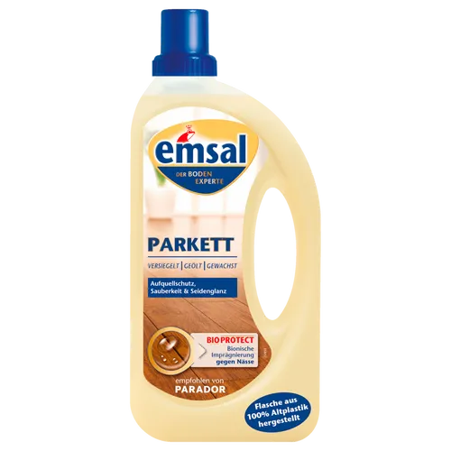 emsal Parkett Bodenreiniger 1,0 l - Sanfte Pflege für Holzfußböden - Haushaltsreinigungsmittel - Ideal für die schonende Reinigung und Pflege von Parkett, entfernt Staub und Schmutz ohne das Holz zu belasten.