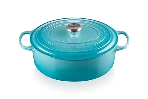 Le Creuset Signature Gusseisen-Bräter, Ø 31 cm – Karibik - Ovaler Gusseisen-Bräter für alle Herdarten, ideal zum Garen und Servieren. Mit gleichmäßiger Wärmeverteilung und kratzfester Innenemaillierung für müheloses Reinigen.