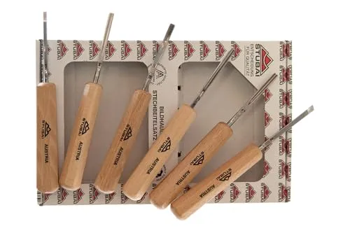 Stubai Mikro-Schnitzeisensatz 585606 - 6-teilig - Werkzeugzubehör für feine Schnitzarbeiten, aus hochwertigem Spezialkohlenstoffstahl mit handgeschliffener Schneide für hohe Schneidenhaltigkeit.