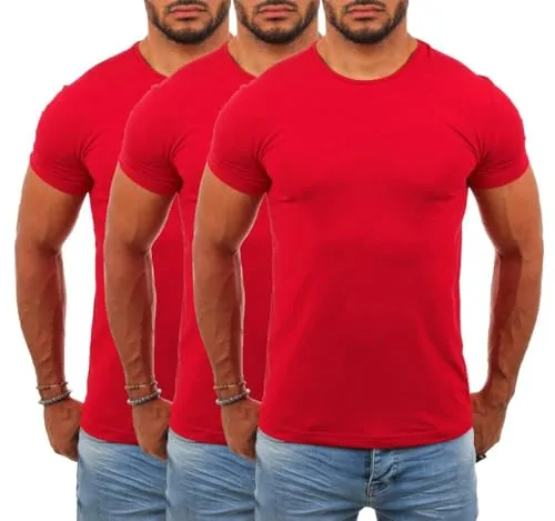Young & Rich Herren Uni Basic T-Shirt Rot, Slimfit, 3er-Pack - Trendiges Basic T-Shirt mit Rundhals, ideal als Unterziehshirt. Die körperbetonte Slimfit-Passform und die angenehme Baumwoll-Mischung bieten hohen Tragekomfort und Flexibilität.