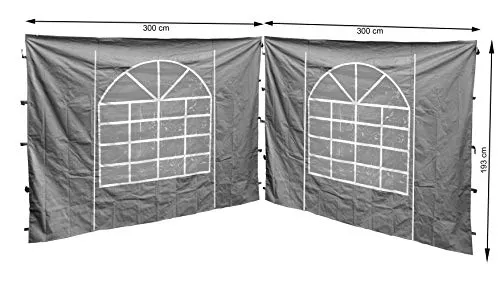 Quick Star Pavillonseitenteil 2 Seitenteile mit PVC Fenster Sahara 300x195cm Grau - Pavillon-Seitenteile für 3x3m Pavillons, mit praktischem aufrollbarem Fenster als Eingang und robusten Reißverschlüssen für einfache Handhabung.