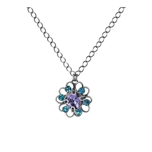 Konplott: Kette/Anhänger Gem Rocks, aufwendiger Kristallblüten-Anhänger inklusive Kette, für Damen/Frauen (lila-türkis)