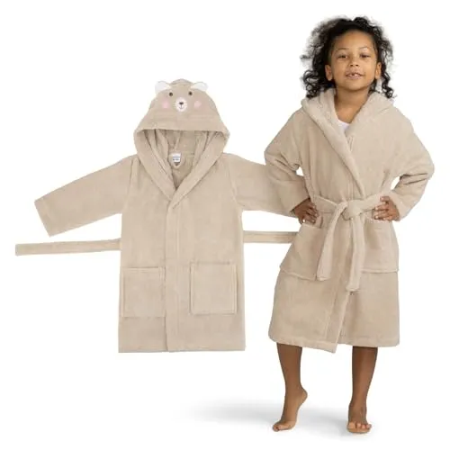 celodoro Kinderbademantel mit Kapuze - Bear Motiv für Mädchen & Jungen - Bademäntel aus 100% Baumwolle, super weich und bequem, ideal für nach dem Baden oder Schwimmen, Größe 86-92.