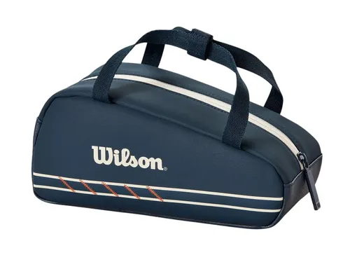 Wilson Kulturbeutel Roland Garros 2025 Mini Bag - Tennisschläger Tasche in navyblau/weiß, inspiriert von Roland Garros, ideal für zwei Mini-Tennisschläger und praktische Aufbewahrung kleiner Gegenstände.
