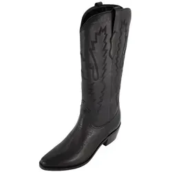 Ulla Popken Leder-Cowboystiefel 3 XL-Schaft Stickerei Weite H Stiefel schwarz 43 EU