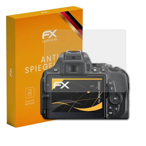 atFoliX Panzerfolie kompatibel mit Nikon D5600 Schutzfolie, entspiegelnde und stoßdämpfende FX Folie (3X)