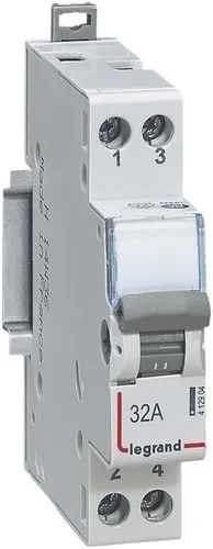 Legrand Modularer Lasttrennschalter 32A 1P 250V - Systemstromversorgung mit 1NO+1NC Schaltkontakt, ideal für sichere und zuverlässige Stromtrennung in elektrischen Anlagen.
