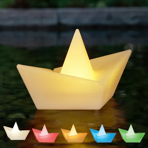 LED Solar Schiffchen im Origami-Stil mit RGBW Licht - Teichbeleuchtung - Diese stylische, wasserdichte Solarlampe im Origami-Stil ist perfekt für Garten, Teich oder Pool und bietet stimmungsvolles Licht in warm-weiß oder bunt.
