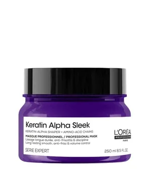 L'Oréal Professionnel Keratin Alpha Sleek Maske 250ml - Intensive Haarkosmetik für frizzanfälliges Haar. Die reichhaltige Maske spendet Feuchtigkeit, nährt und sorgt für geschmeidiges, glänzendes Haar mit kontrolliertem Volumen.