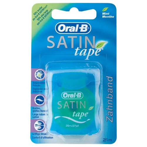 Oral-B® Zahnseide SATINtape 25 m - Blau - Zahnpflegezubehör mit bandähnlicher Form für optimale Reinigung größerer Zahnzwischenräume und frischem Mint-Geschmack für ein angenehmes Frischegefühl.