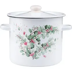 Emaille Kochtopf 7L mit Deckel Eukalyptus - Vielseitiger 7L Suppentopf aus emailliertem Stahl mit eleganten Eukalyptus-Dekoren. Ideal für verschiedene Kochmethoden, hygienisch und leicht zu reinigen. Perfekt für große Portionen!