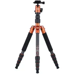 Rollei Fotopro Compact Traveller No.1 Carbon orange - Leichtes Reisestativ aus Carbon, mit Schnellspannvorrichtung und vier Beinauszügen für optimale Flexibilität unterwegs