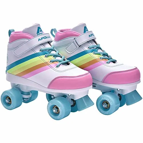 Apollo Rollschuhe Verstellbare Soft Boot Rollschuhe für Kinder und Jugendliche - Rollschuhe in rainbow star, größenverstellbar von 31-42, ideal für Einsteiger und Fortgeschrittene, bequem und mitwachsend für maximalen Spaß beim Rollschuhlaufen!