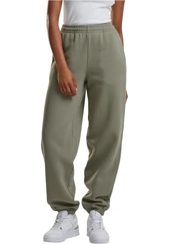 Urban Classics Ladies Fluffy Sweatpants paleolive, XS - Damen-Hosen, bequeme Sweathosen mit elastischem Bund und seitlichen Taschen, ideal für Sport oder entspannte Momente zu Hause.