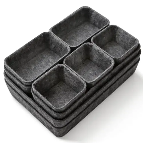 Jukibole Schubladen Organizer Set, 9 Stücke Ordnungssystem für Schublade, Küche, Büro & Schminktisch, Schrank Organizer in 4 Größen, Filzmaterial, Geräuschlos und Rutschfest, für Socken, Unterwäsche