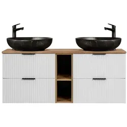 Lomadox Waschtisch ADELAIDE-56-WHITE, 140 cm - Elegantes Badezimmerwaschbecken mit Keramikbecken in schwarz-gold, modernes Design und praktische Selbstmontage für Ihr Bad.